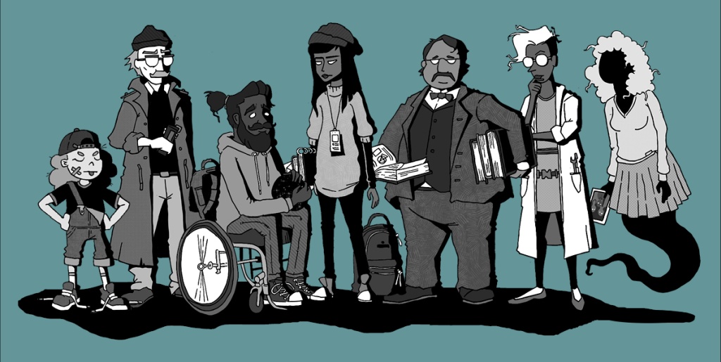 Gruppenbild mit allen Rollenbuch-Illustrationen