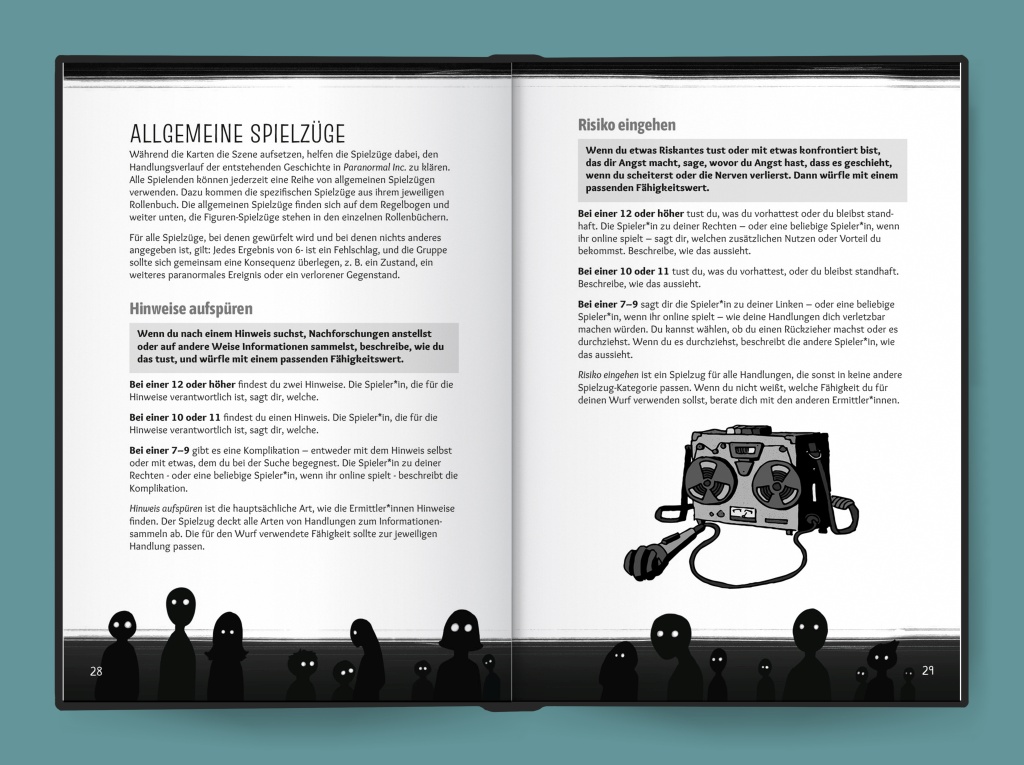 Mockup einer Doppelseite mit zwei Spielzügen