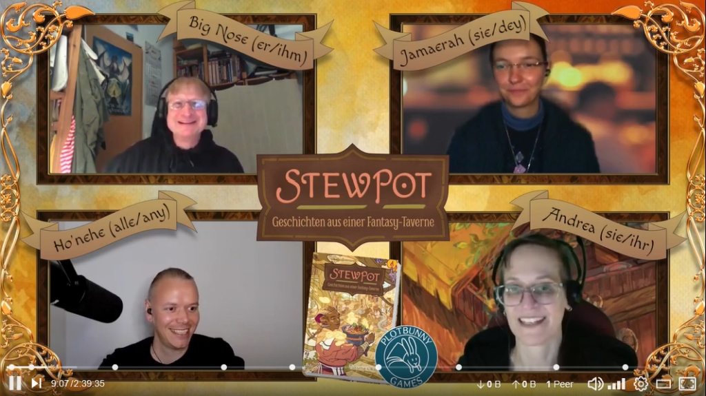 Screenshot aus der Runde bei Katze und Wolf mit BigNose, Jamaerah, Ho'nehe und Andrea