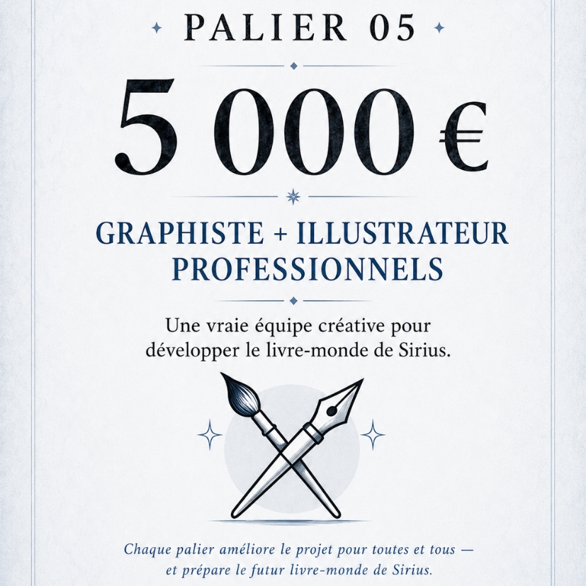Palier  1D20 : Tous les gains du palier précédent & un illustrateur professionnel rejoint l'équipe créative