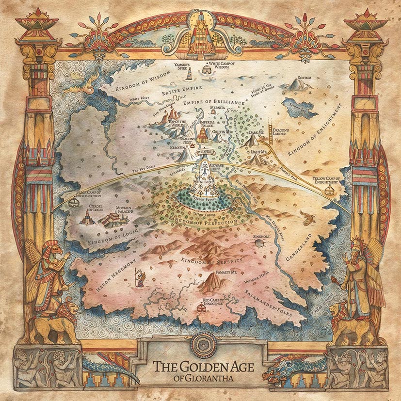 Nouvelle carte en tissu Les temps Mythiques : L’Âge d’or de Glorantha (80cm x 80cm)