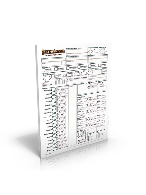 Bloc de fiches de personnage vierges
