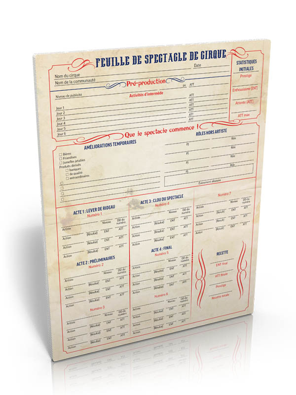 Bloc de feuilles de spectacle de cirque