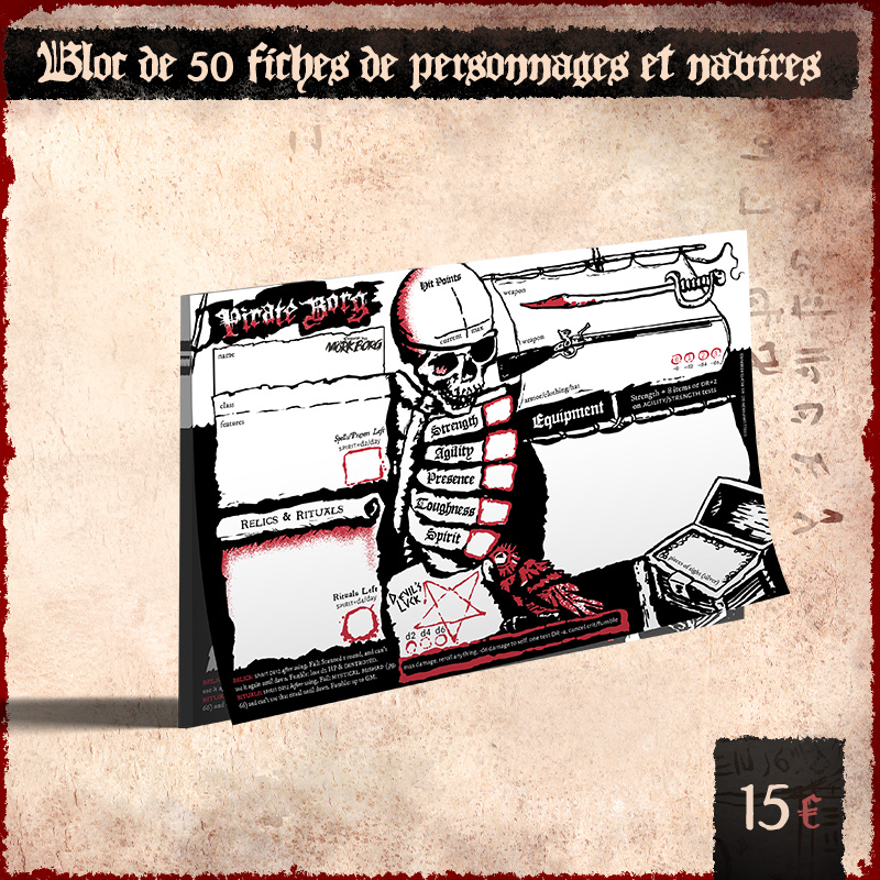 Bloc de 50 fiches de personnage et navire