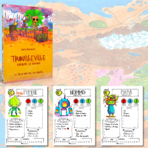 Le livre Karbure la Toxique + 3 fiches de monstres inédits + 1 poster de la carte de Trouilleville