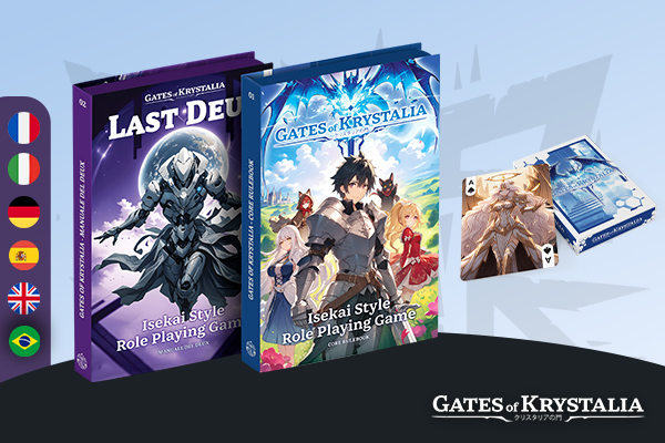 Couverture de Gates of Krystalia - Le JDR anime isekai avec des cartes