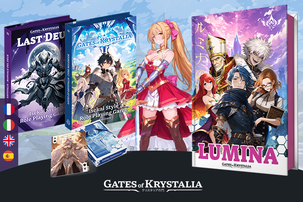 Couverture de Gates of Krystalia - Lumina - Le JDR anime isekai avec des cartes
