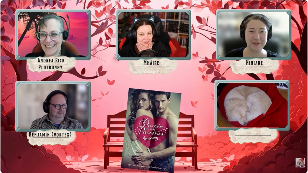 Screenshot aus der Spielrunde mit Andrea, Mháire, Niniane und Benjamin